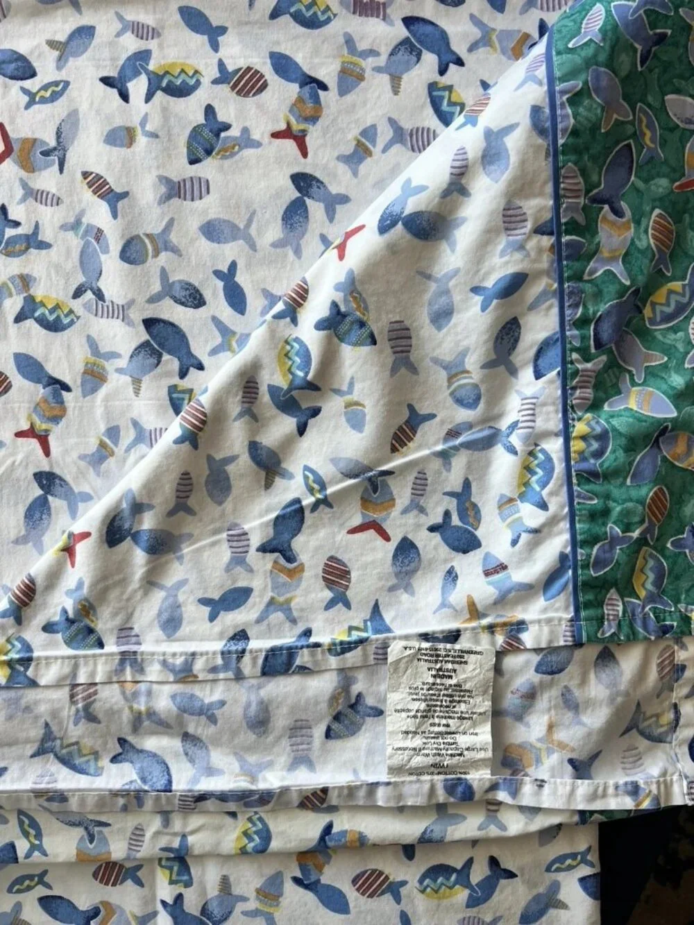 SHERIDAN AUSTRALIA TWIN Flat Sheet Fish 100% Cotton Blue Nautical Ocean Kids
